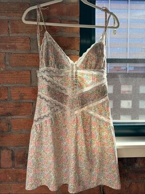 For Love & Lemons Floral Lace-Trim Slip Dress — Pink & Green